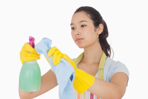 House cleaners dusting the living room for tenancy end